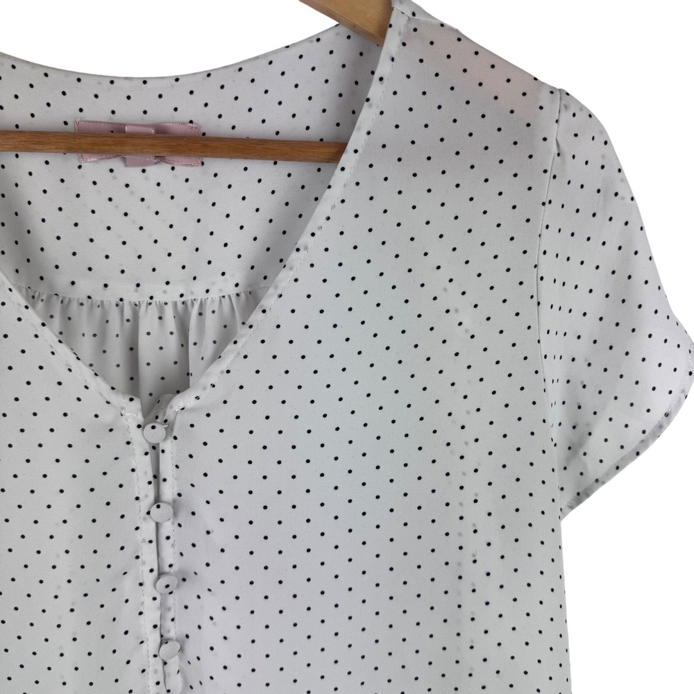 Philosophy Polka Dot Blouse Womens Large White V-Neck Flutter Sleeve Button Top
